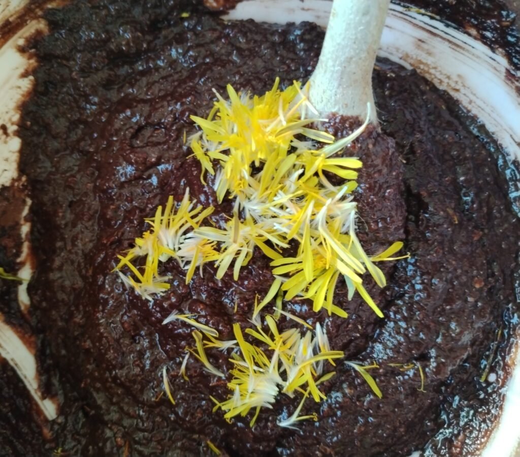chocolate dandelion muffin batter