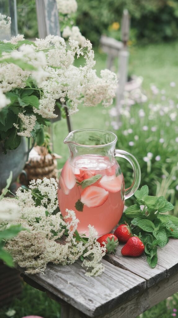 Elderflower, Strawberry and mint lemonade