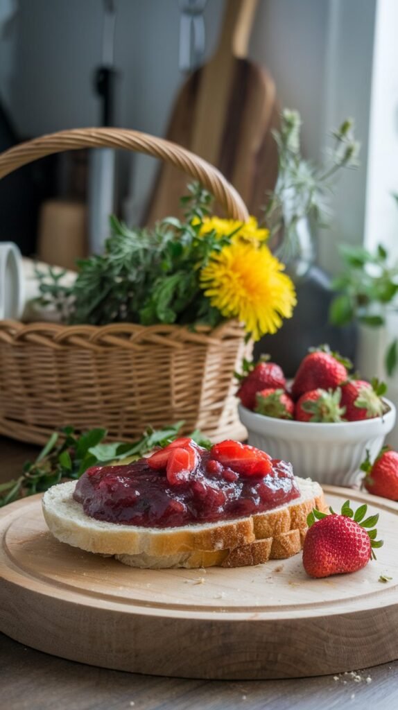 Sugar-Free Strawberry Jam with Foraged herbs & dandelion
