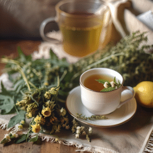 Chamomile, lemonbalm and nettle. herbal tea for overwhelm