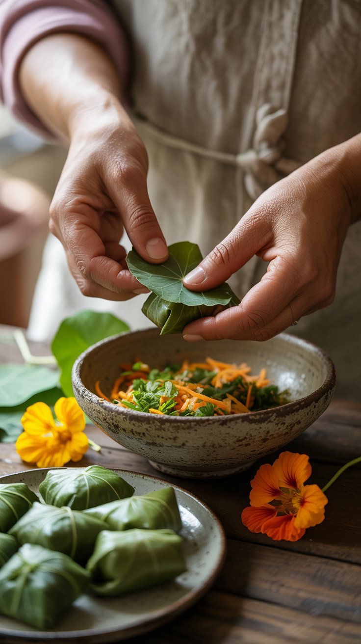 Nasturtium leaf dolmas